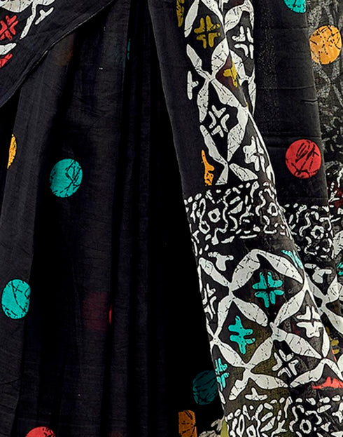 Sudathi Ready To Wear Black Printed Cotton Saree